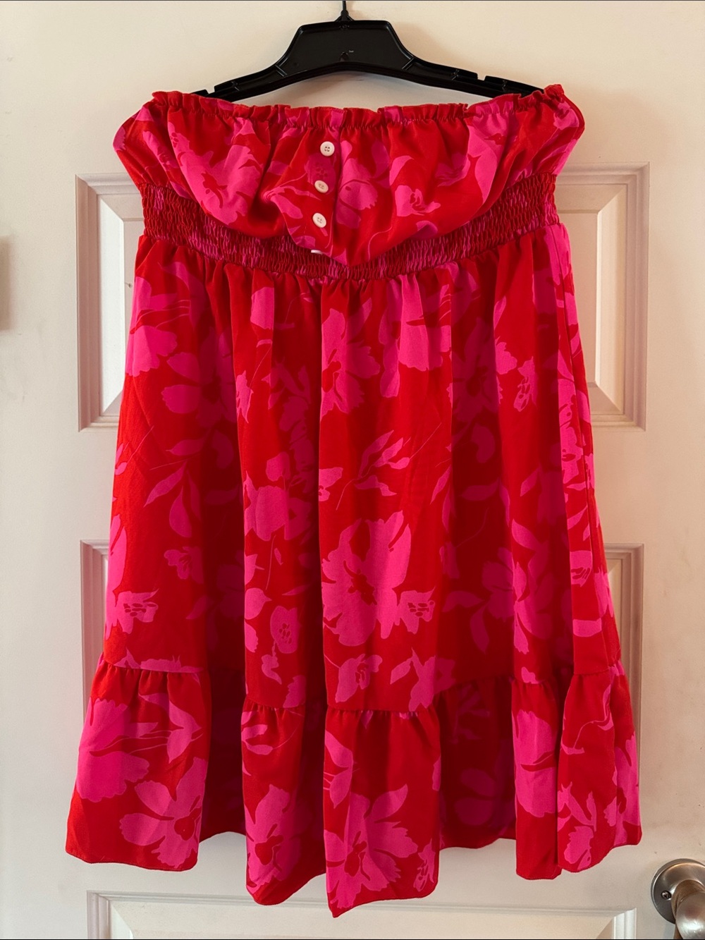 Bright Red & Pink Floral Strapless Dress
